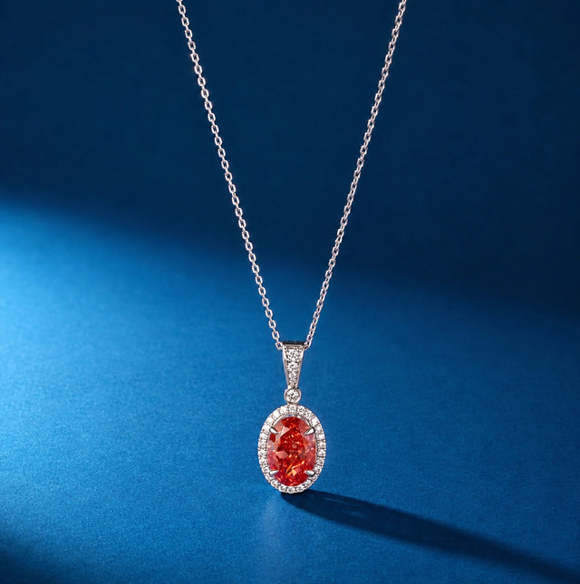 Fancy Red Oval Cut Halo Pendant Necklace
