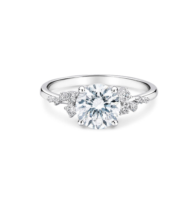 Round Brilliant Asymmetric Cluster Solitaire Ring