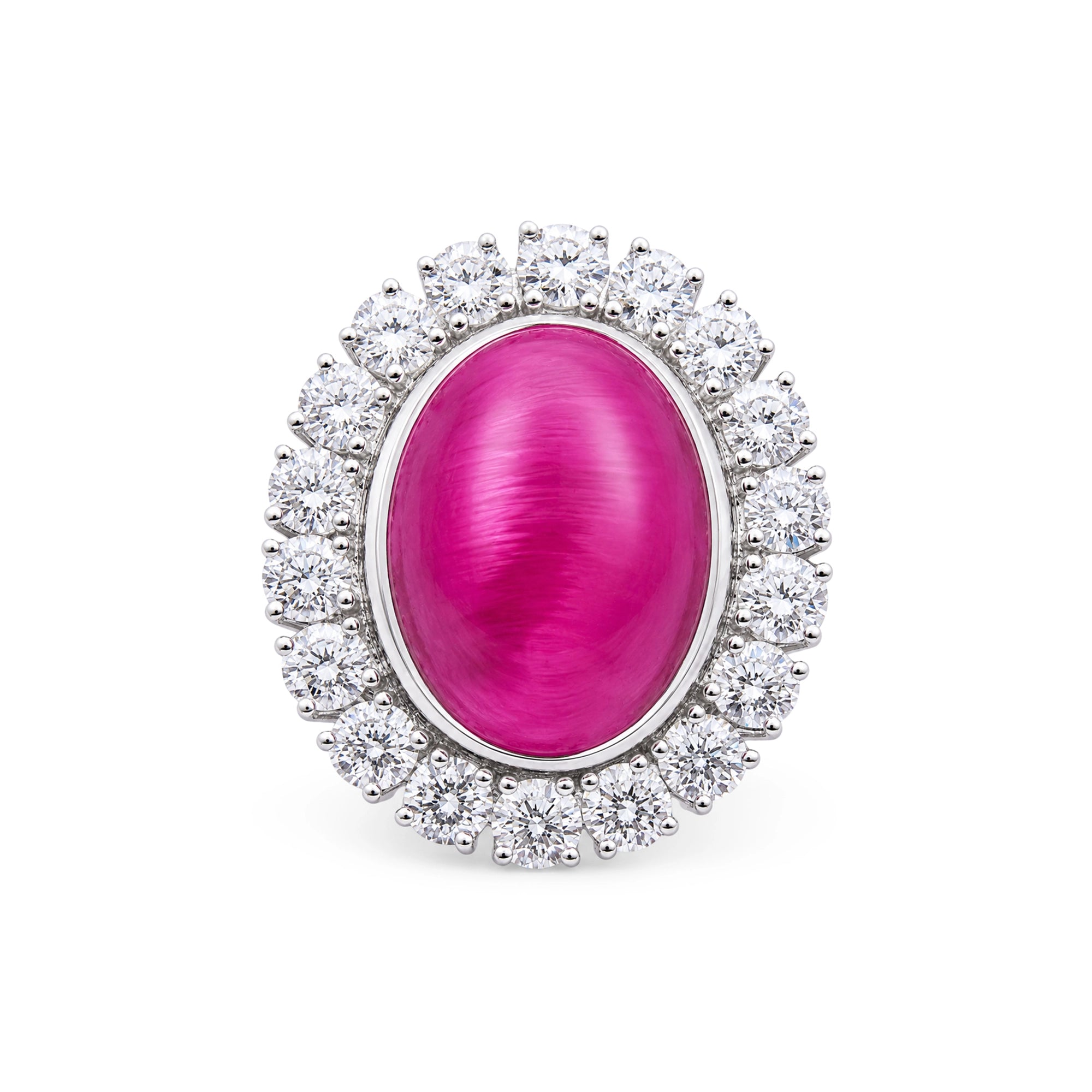 Oval Cabochon Ruby Diamond Halo Cocktail Ring