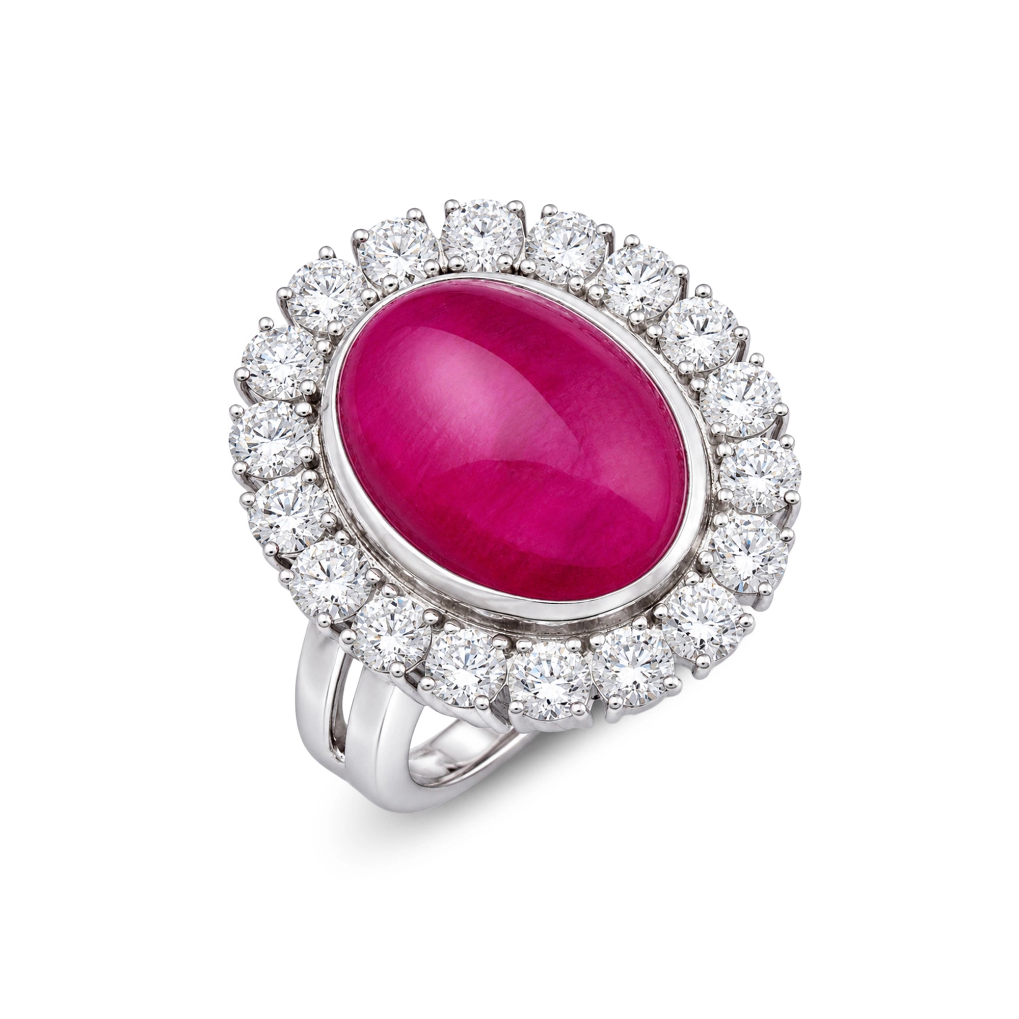 Oval Cabochon Ruby Diamond Halo Cocktail Ring