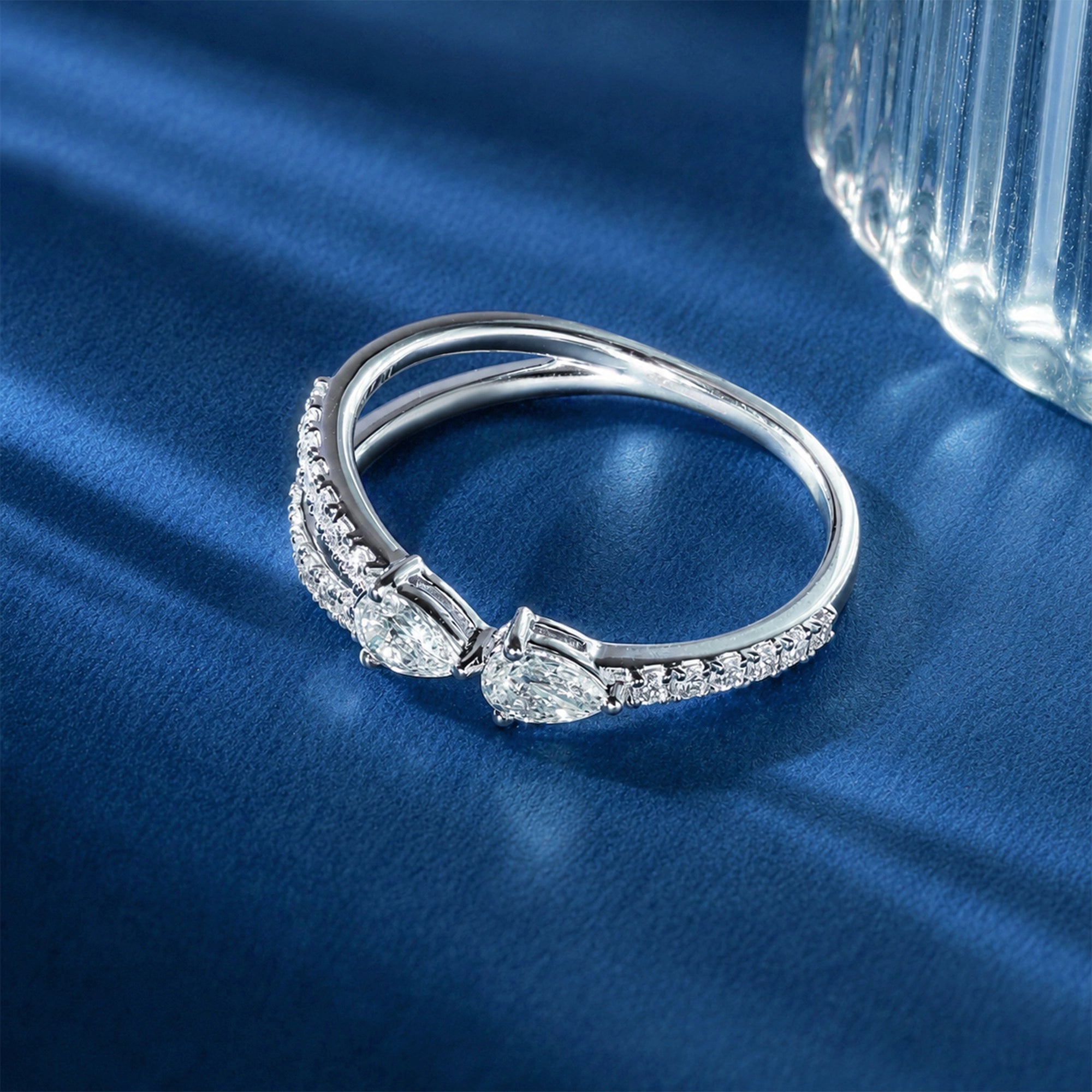 Dual Pear Cut Double Pavé Band Ring