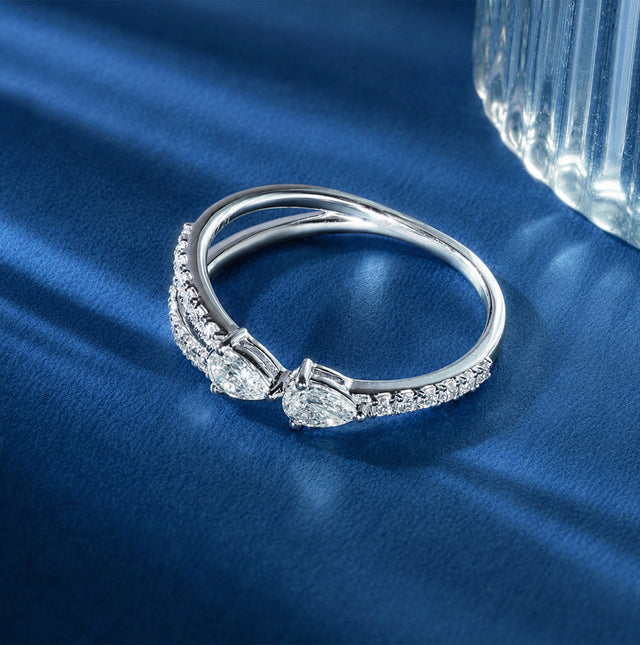 Dual Pear Cut Double Pavé Band Ring