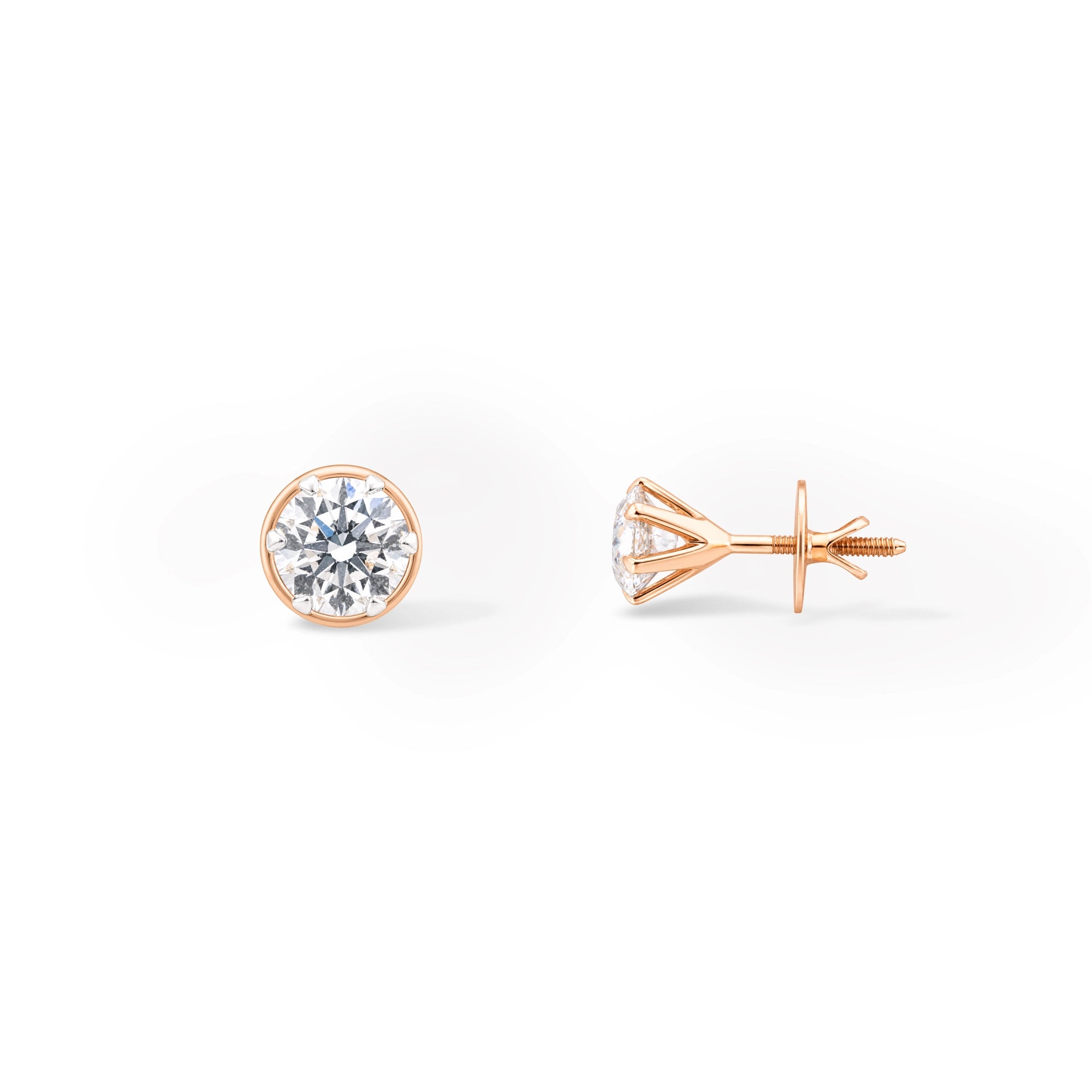 Round Brilliant Solitaire Stud Earrings — Rose Gold
