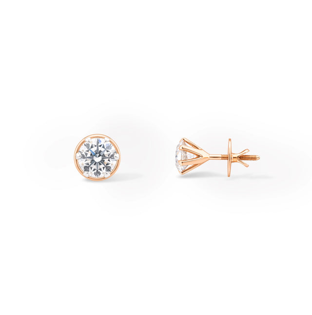 Round Brilliant Solitaire Stud Earrings — Rose Gold