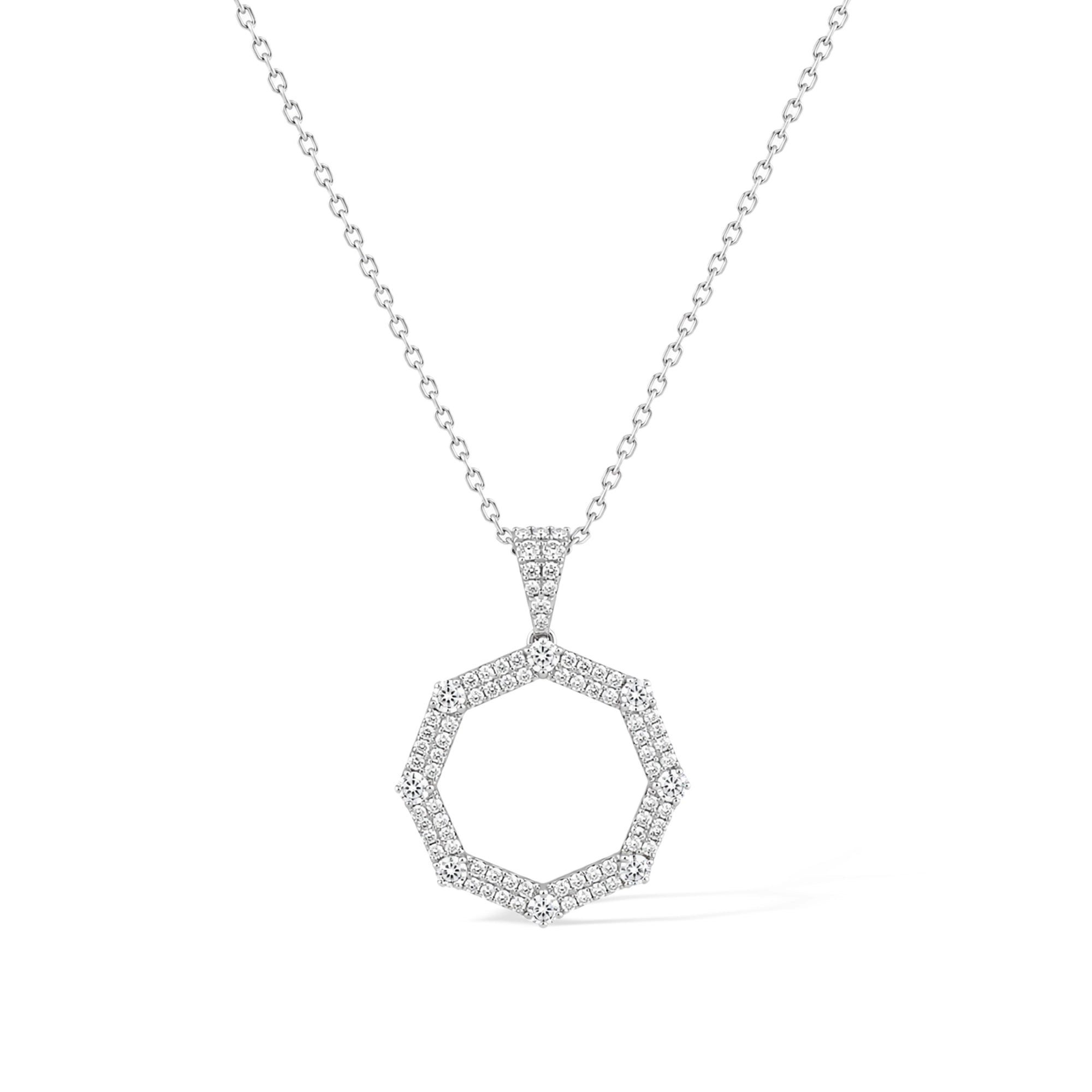 Open Circle Diamond Pendant, White Gold