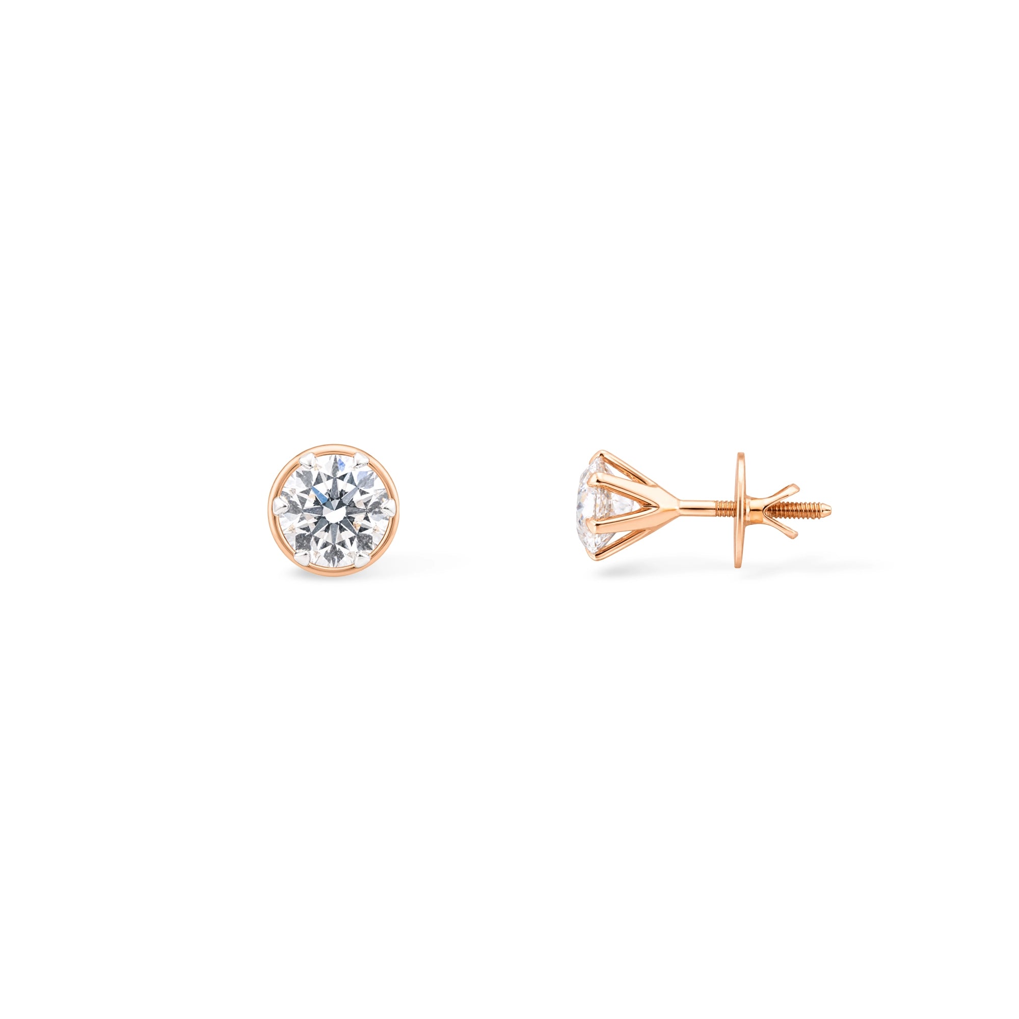 Round Brilliant Solitaire Stud Earrings — Rose Gold