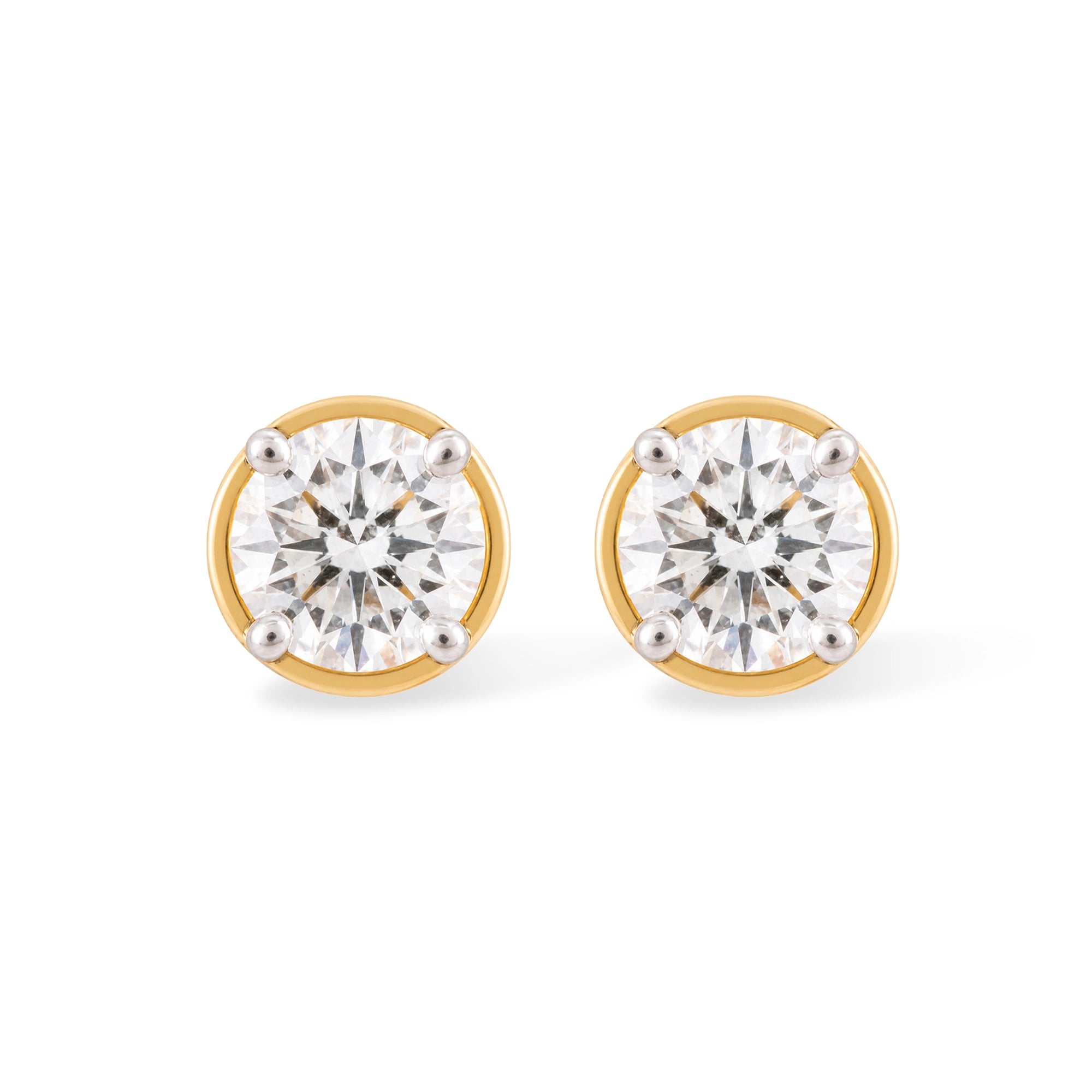 Round Brilliant Solitaire Studs, Yellow Gold
