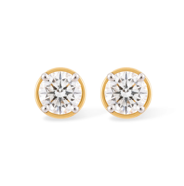 Round Brilliant Solitaire Studs, Yellow Gold