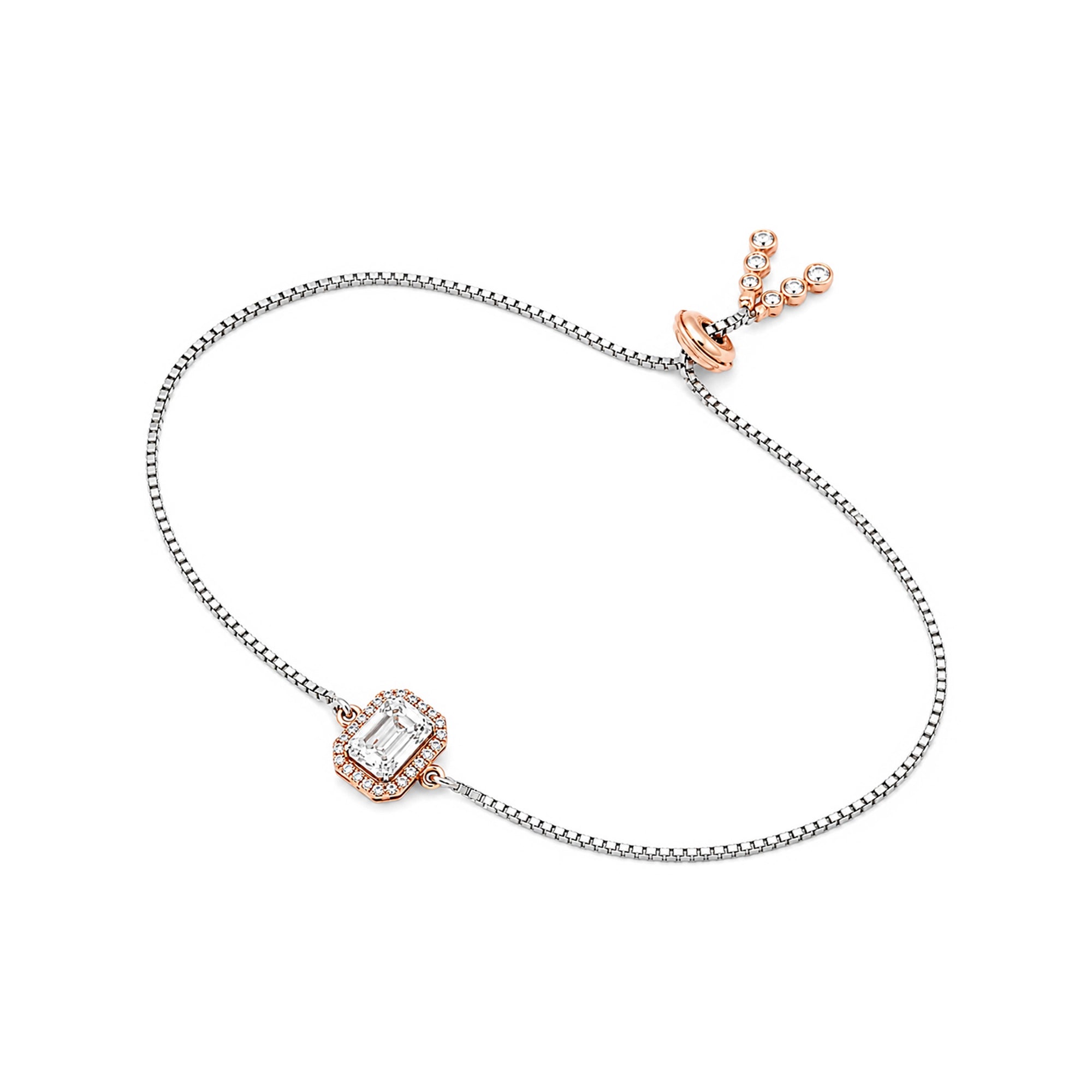 Emerald Cut Halo Adjustable Bracelet