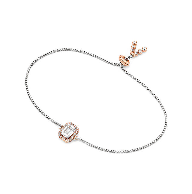 Emerald Cut Halo Adjustable Bracelet