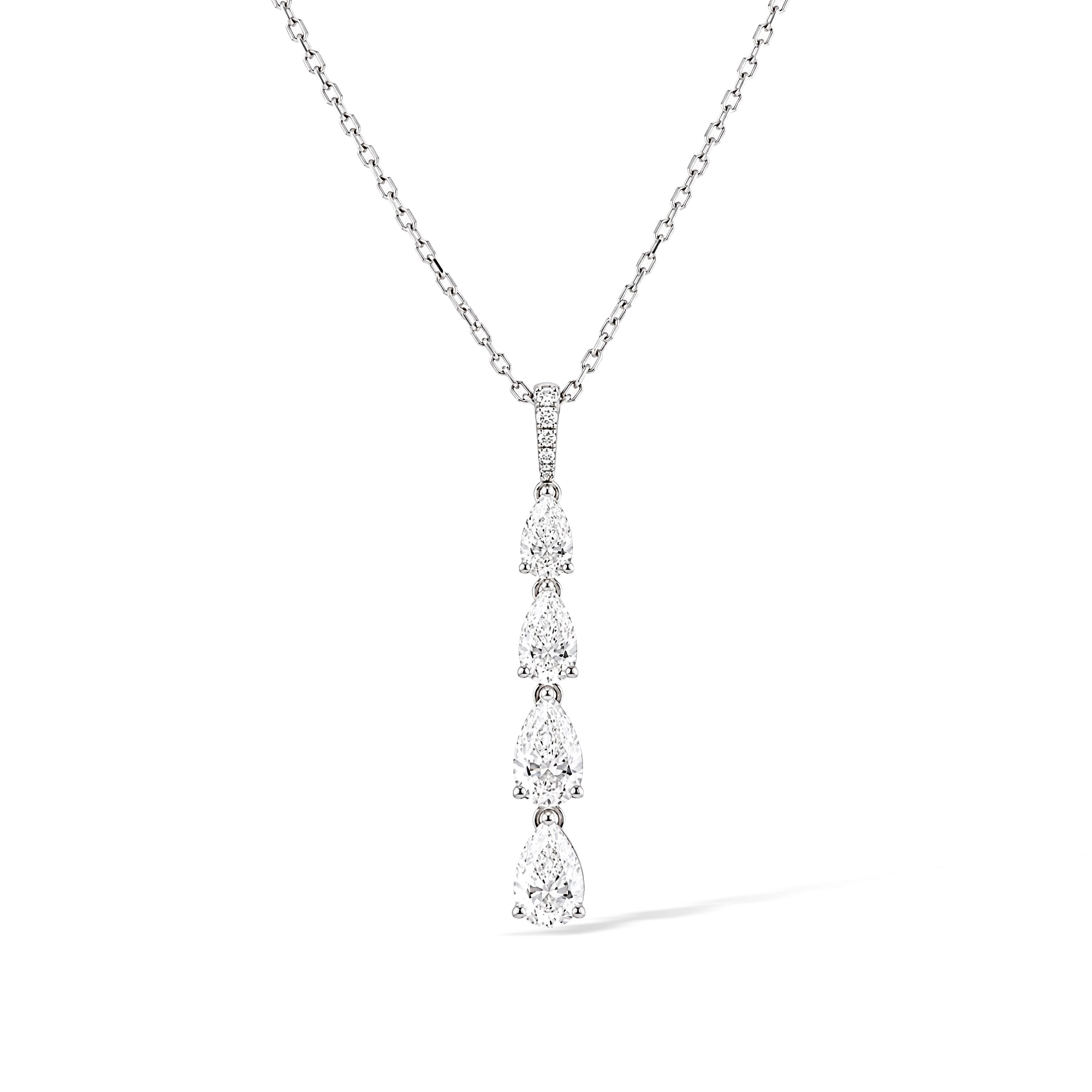 Graduated Pear Diamond Drop Pendant, White Gold