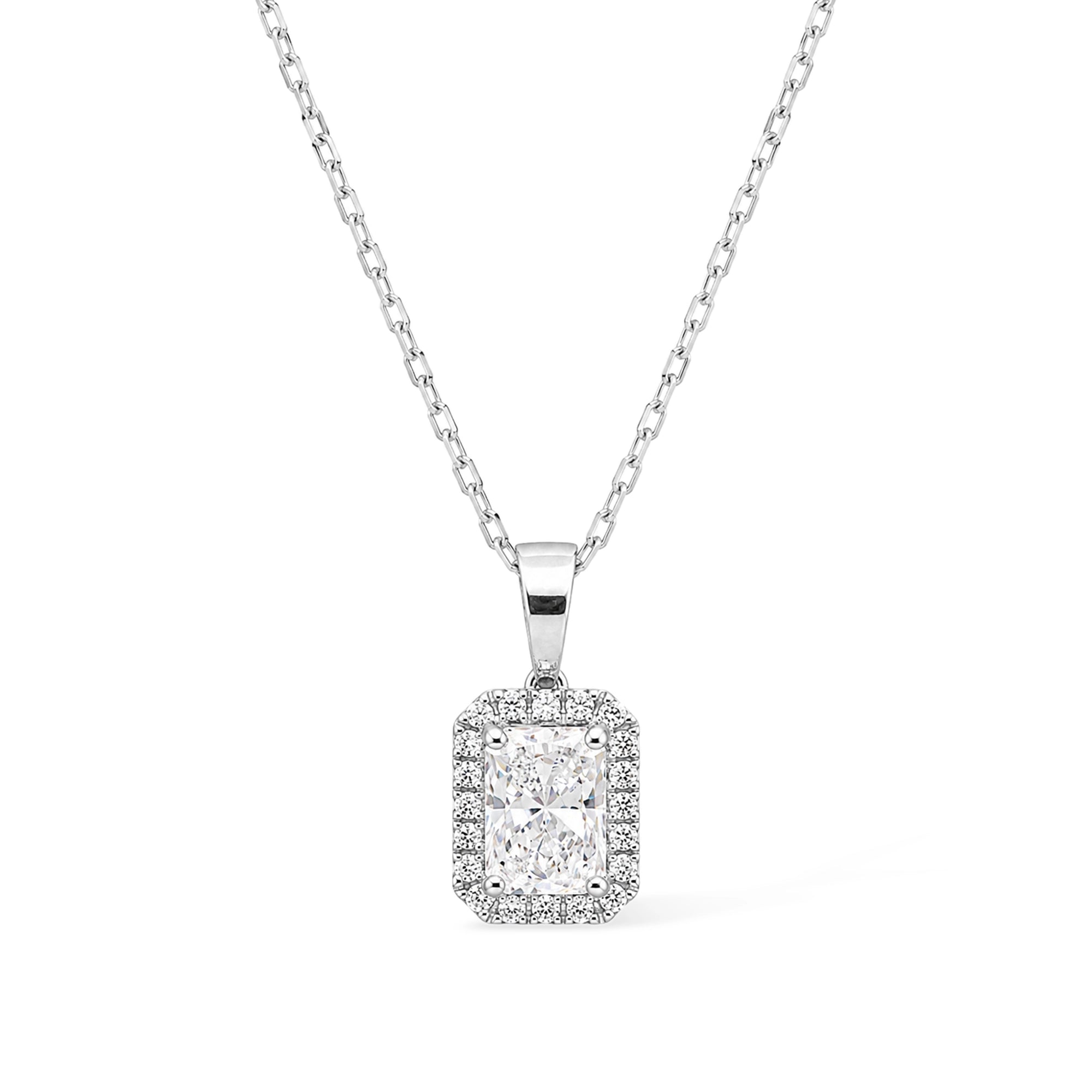 Cushion Cut Halo Pendant, White Gold