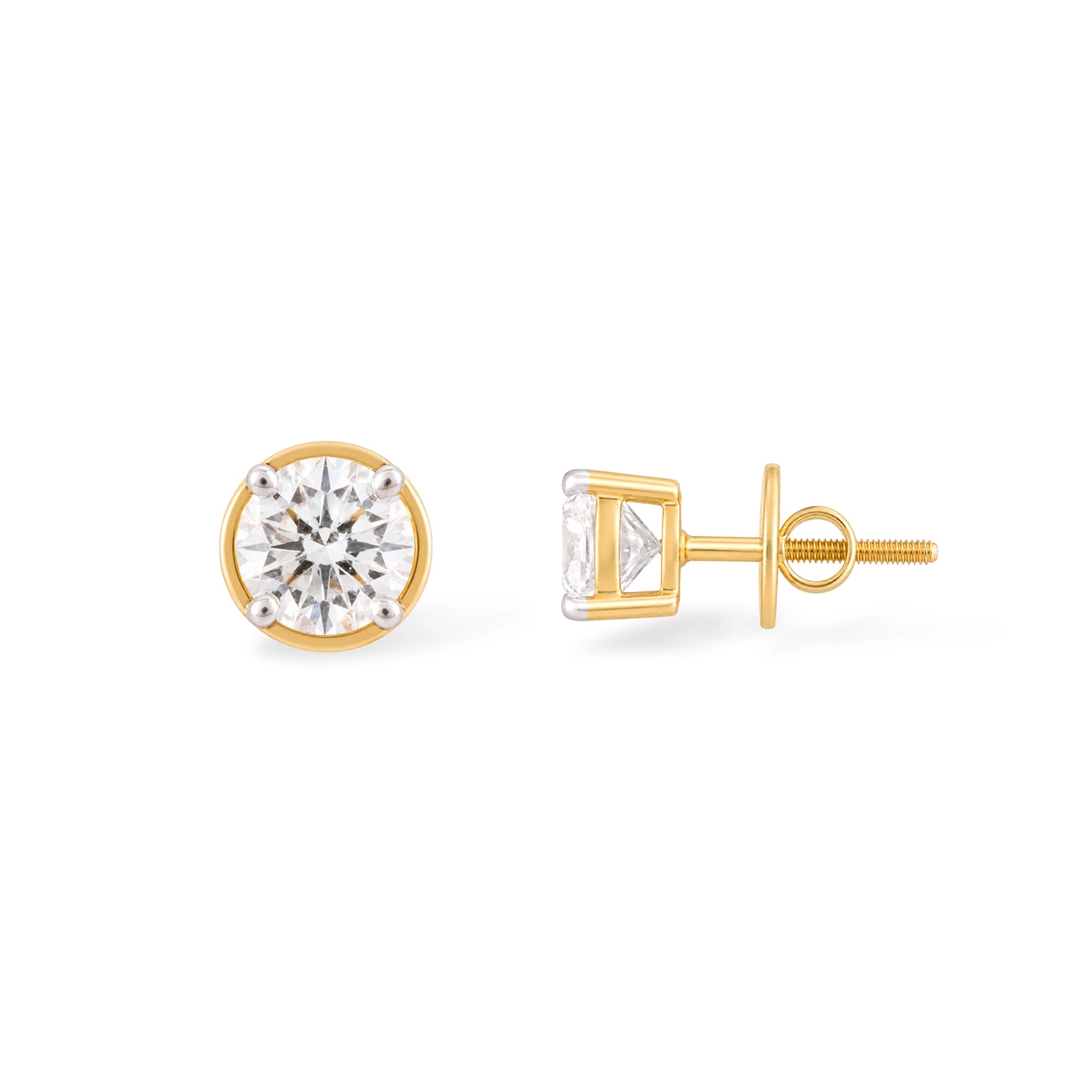 Round Brilliant Solitaire Studs, Yellow Gold