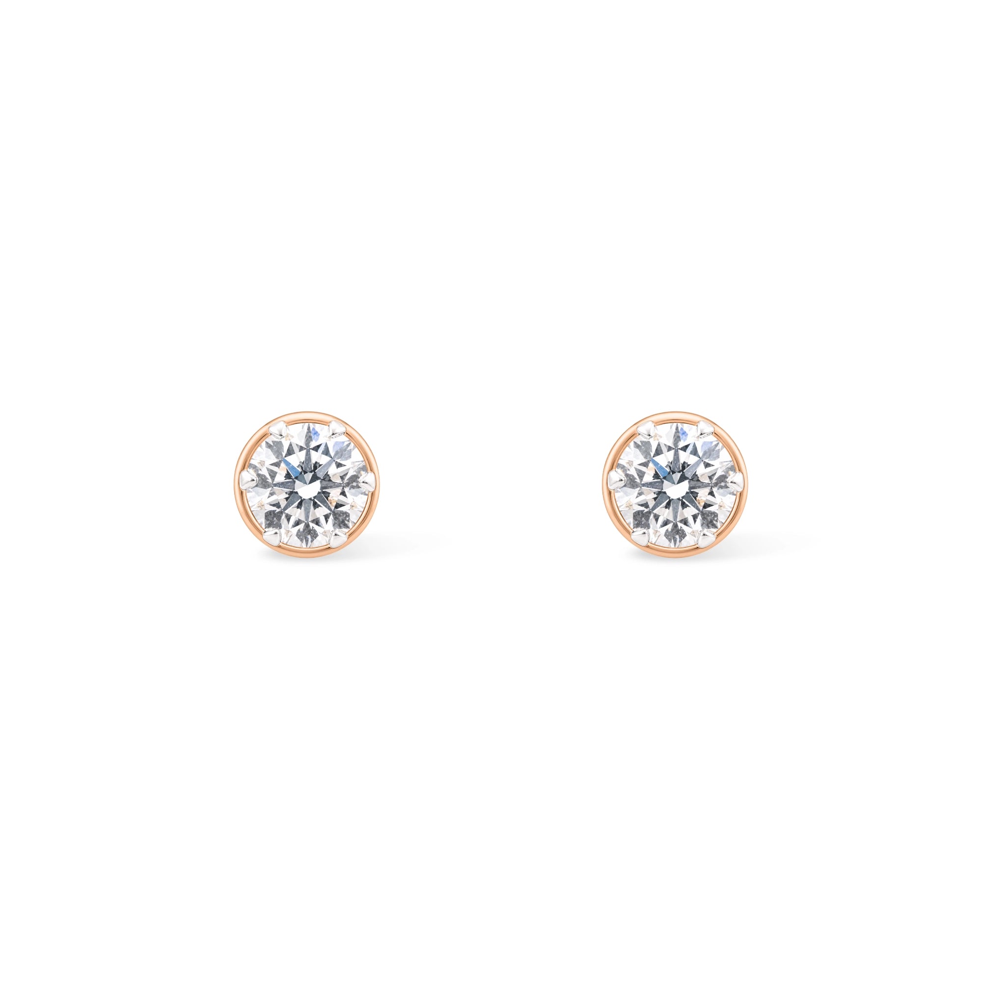 Round Brilliant Solitaire Stud Earrings — Rose Gold
