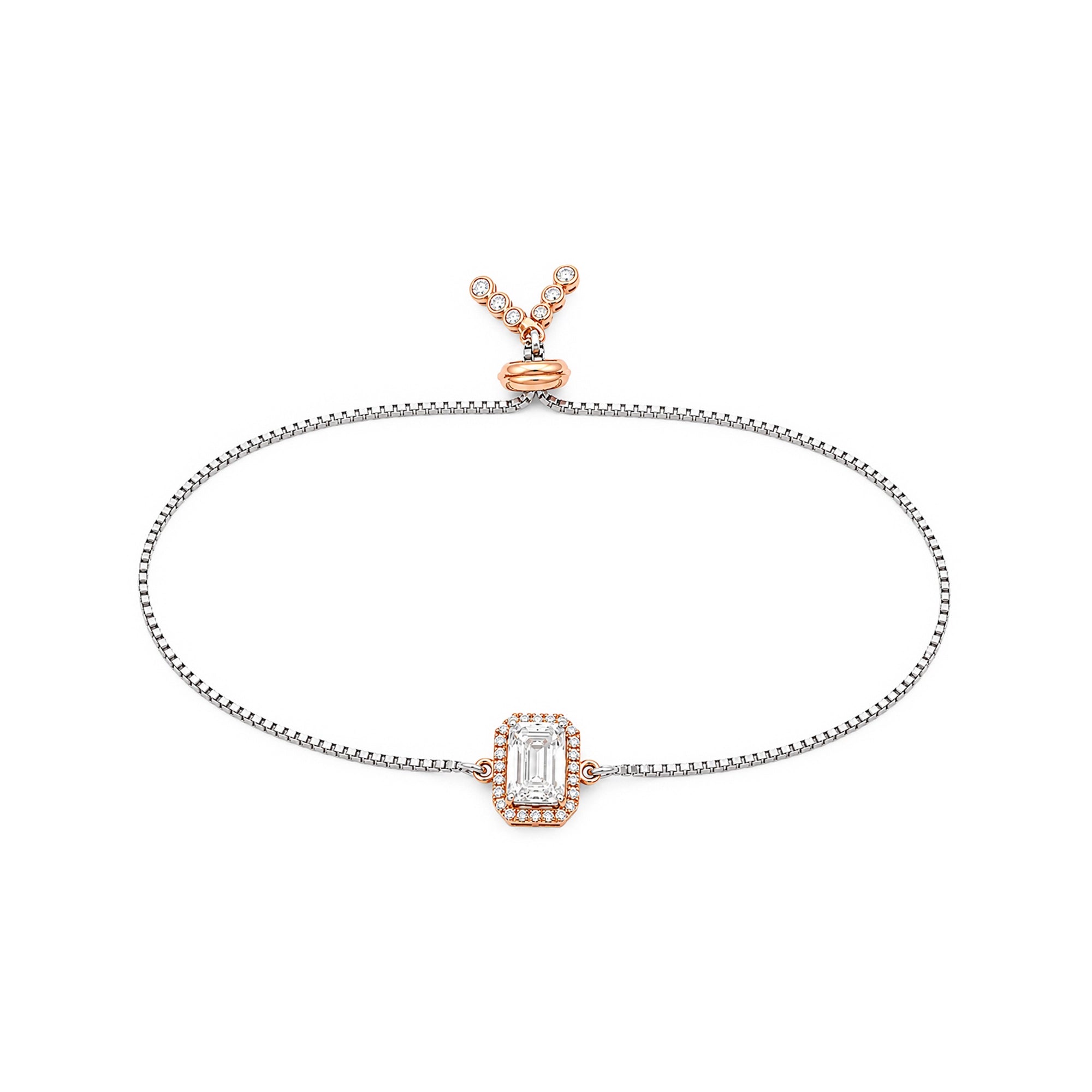 Emerald Cut Halo Adjustable Bracelet