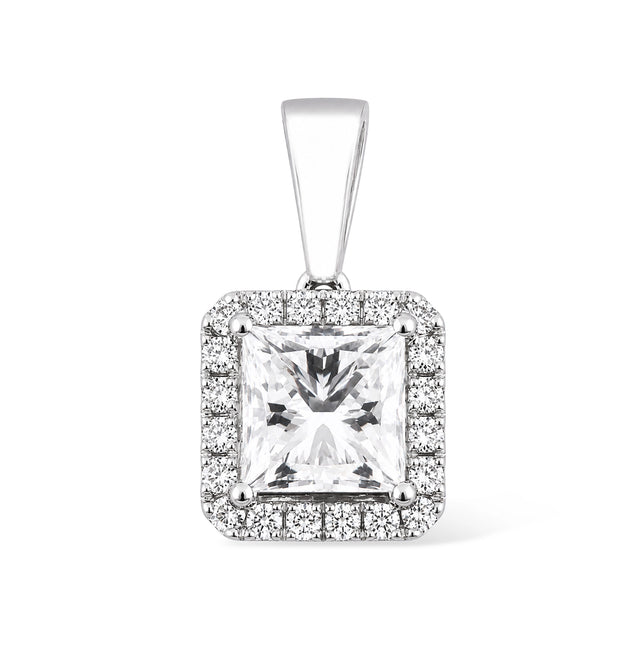 Princess Cut Halo Pendant, White Gold