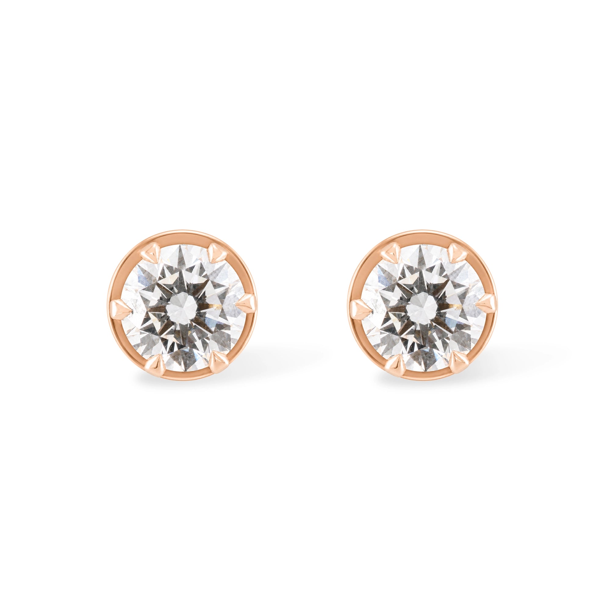 Six Prong Round Diamond Studs, Yellow Gold