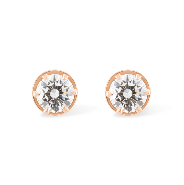 Six Prong Round Diamond Studs, Yellow Gold