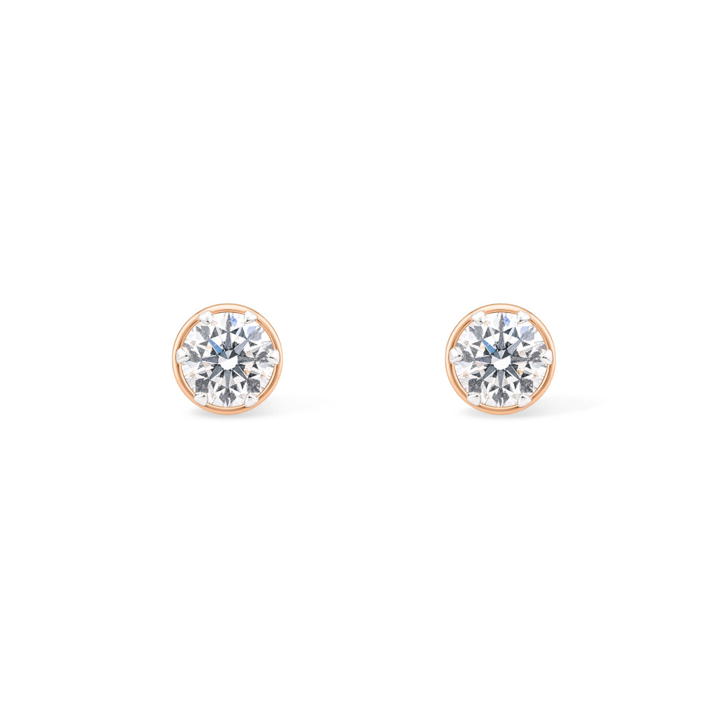 Round Brilliant Solitaire Stud Earrings — Rose Gold