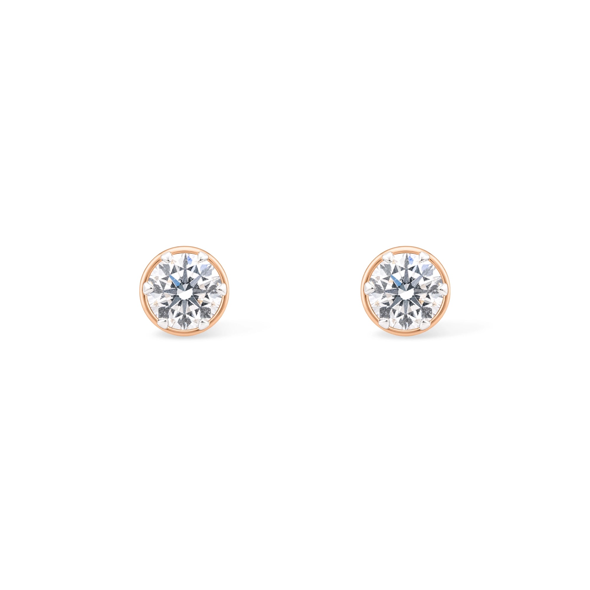 Round Brilliant Solitaire Stud Earrings — Rose Gold