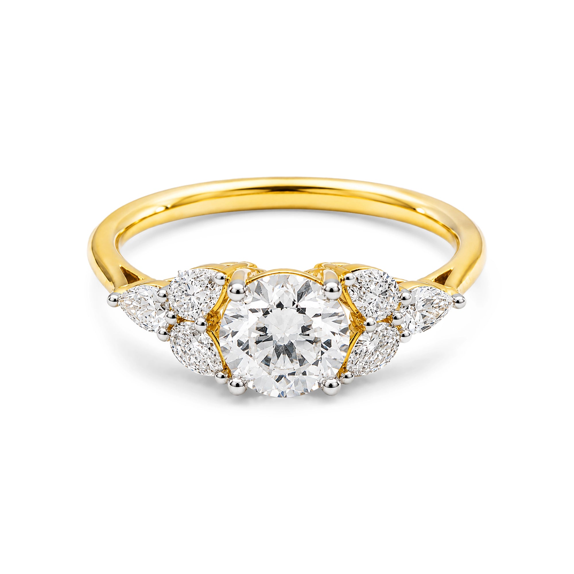 Round and Pear Cluster Ring, Yellow Gold