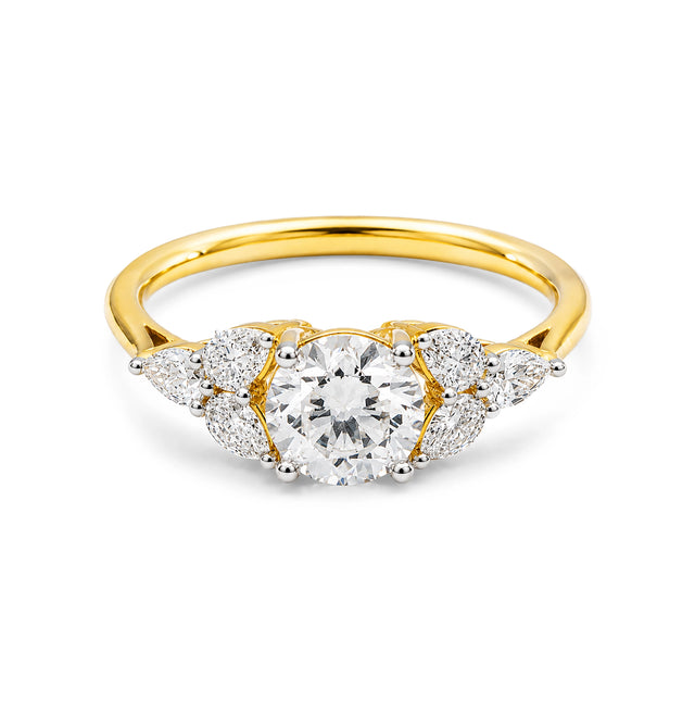 Round and Pear Cluster Ring, Yellow Gold