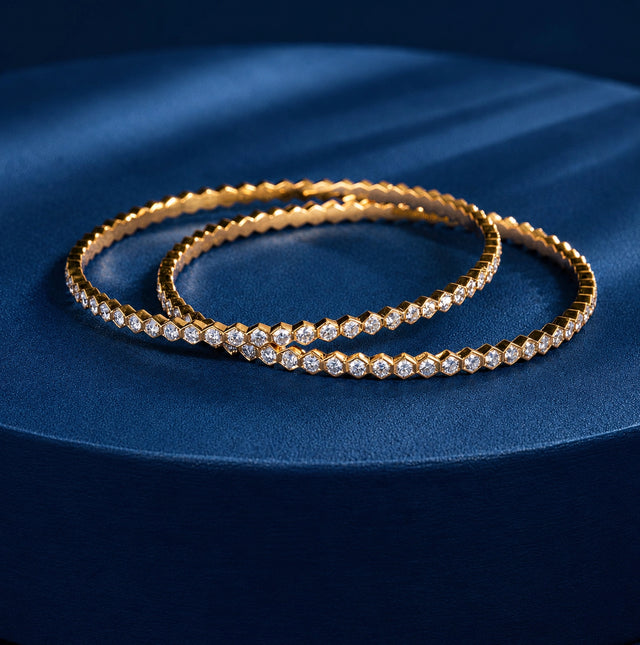 Hexagonal Link Diamond & Gold Bangle Duo