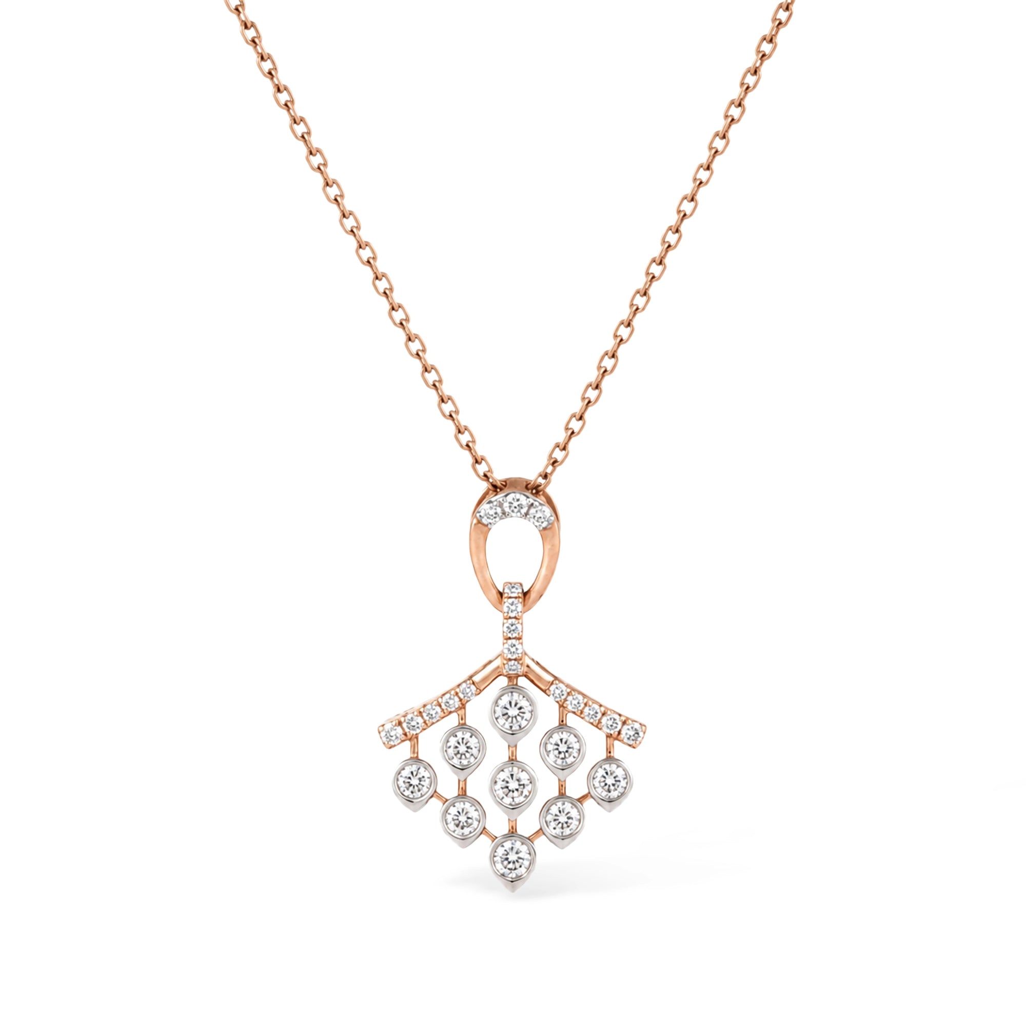 Round Cut Fan Drop Pendant Necklace