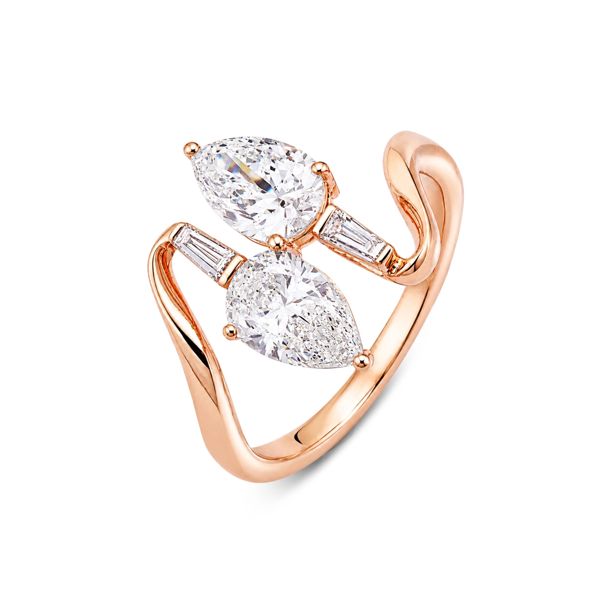Dual Pear Cut Baguette Accent Bypass Ring