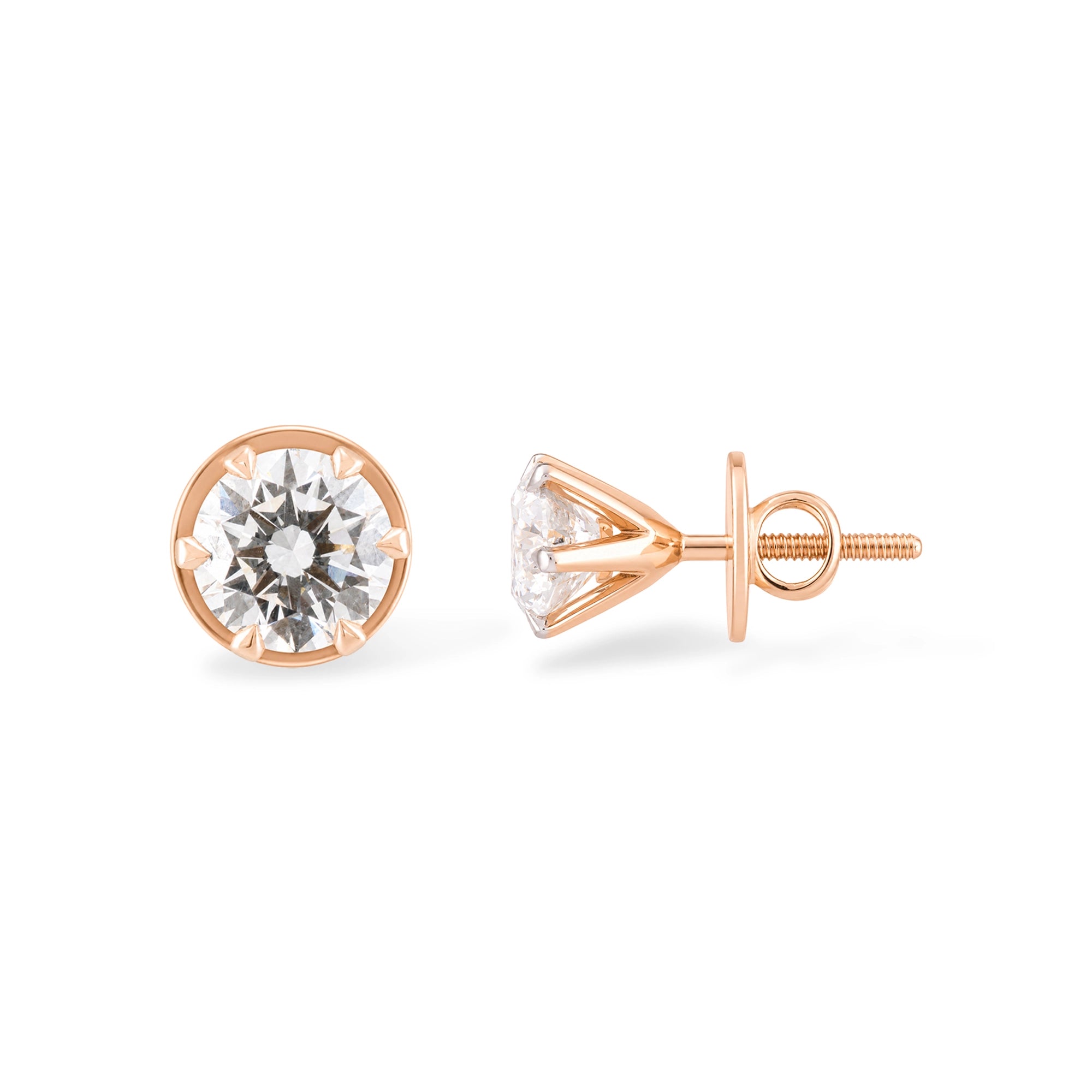 Six Prong Round Diamond Studs, Yellow Gold