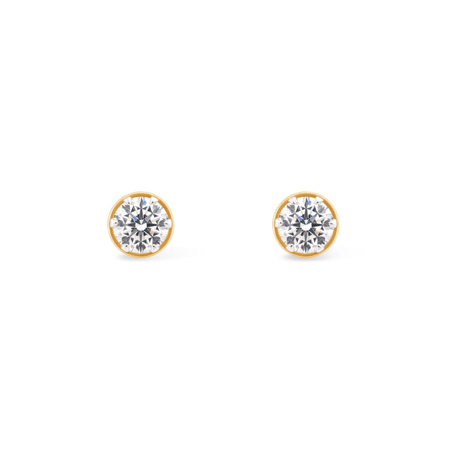 Round Brilliant Solitaire Stud Earrings — Yellow Gold (Large)