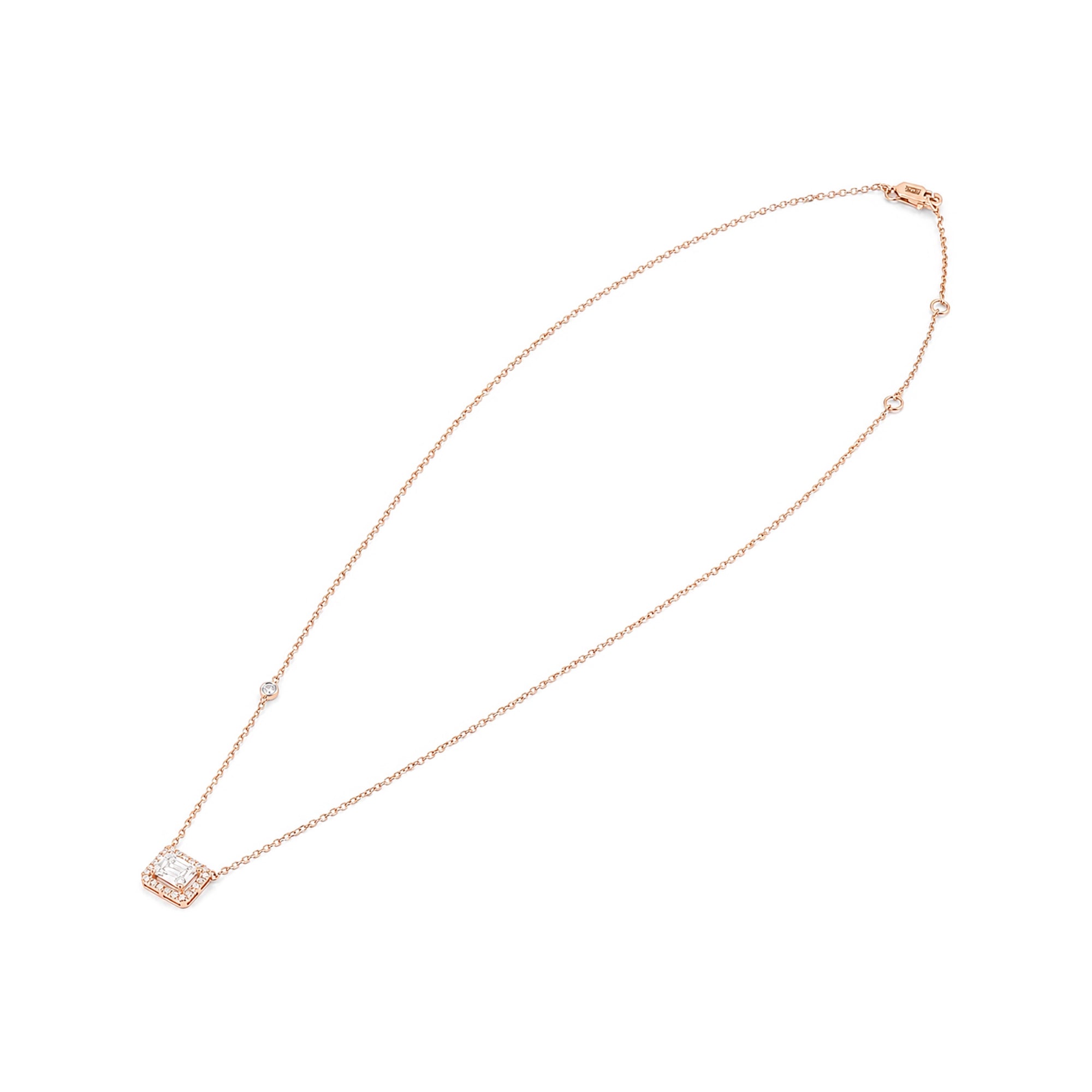 Baguette Halo Pendant Necklace, Rose Gold