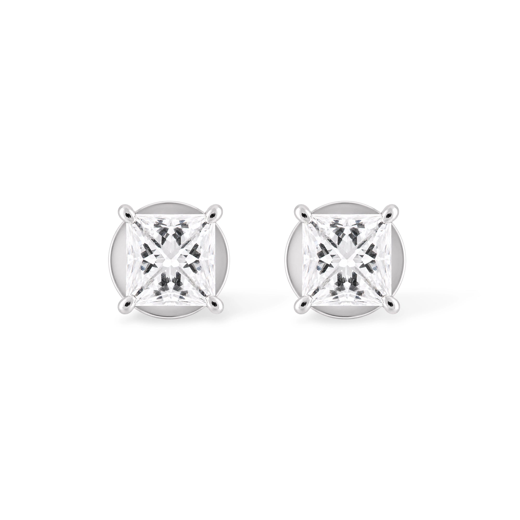Princess Cut Studs, Open Gallery Setting