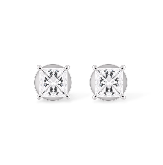 Princess Cut Studs, Open Gallery Setting