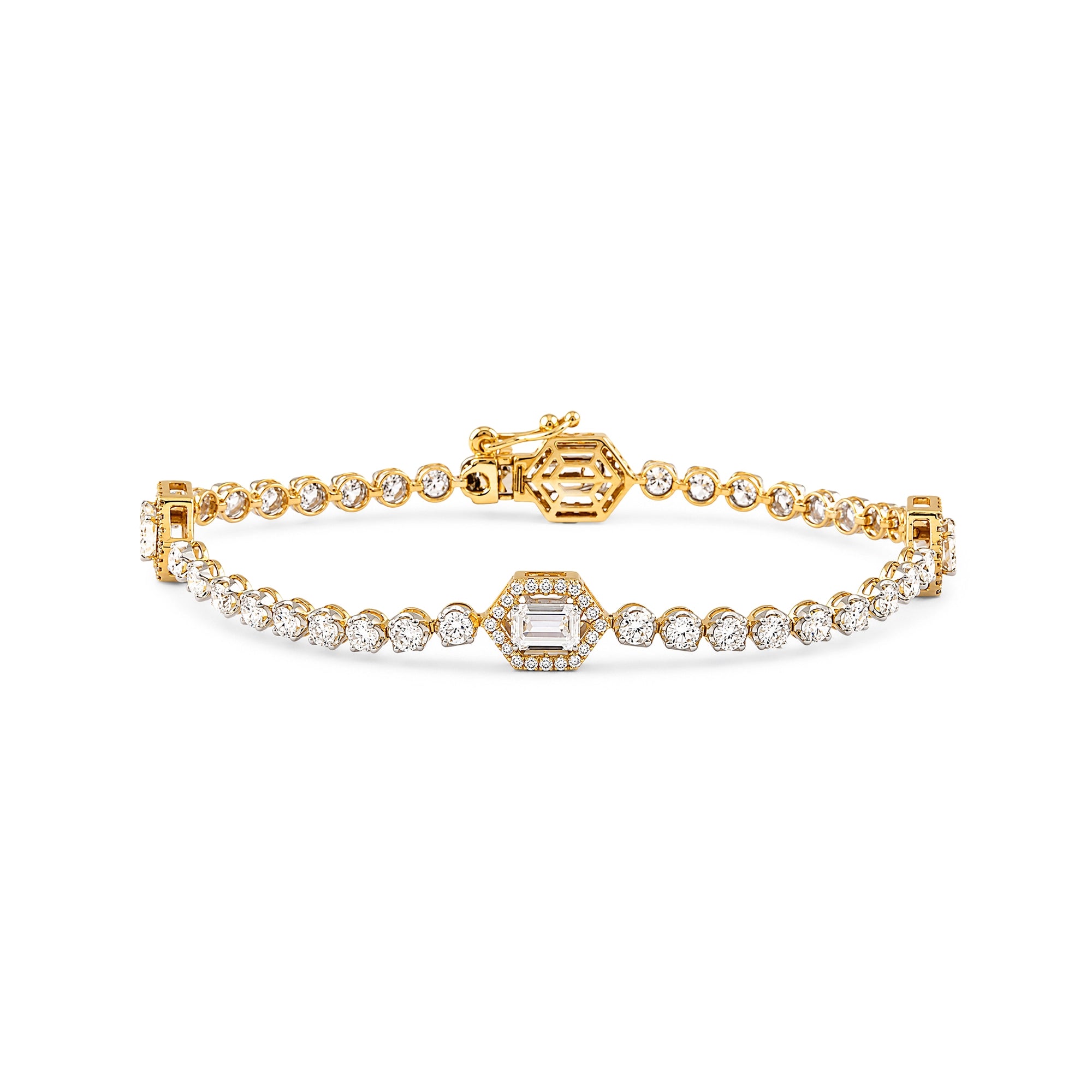 Emerald Cut Station Rose Gold Tennis Bracelet