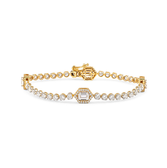 Emerald Cut Station Rose Gold Tennis Bracelet