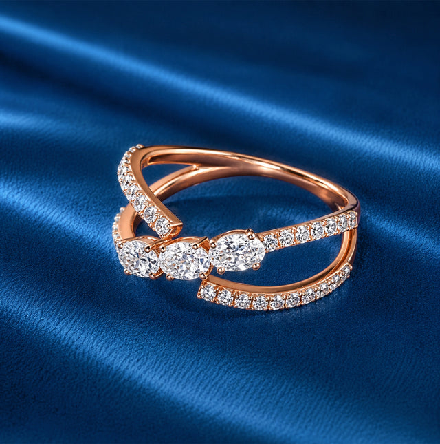 Open Crossover Bypass Oval Three-Stone Ring