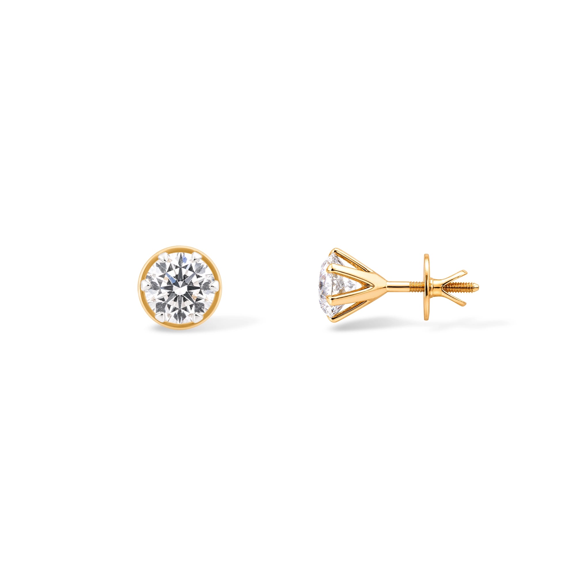 Round Brilliant Solitaire Stud Earrings — Yellow Gold (Large)