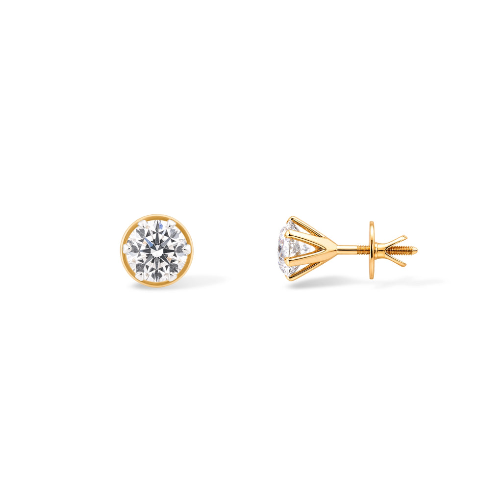 Round Brilliant Solitaire Stud Earrings — Yellow Gold (Large)