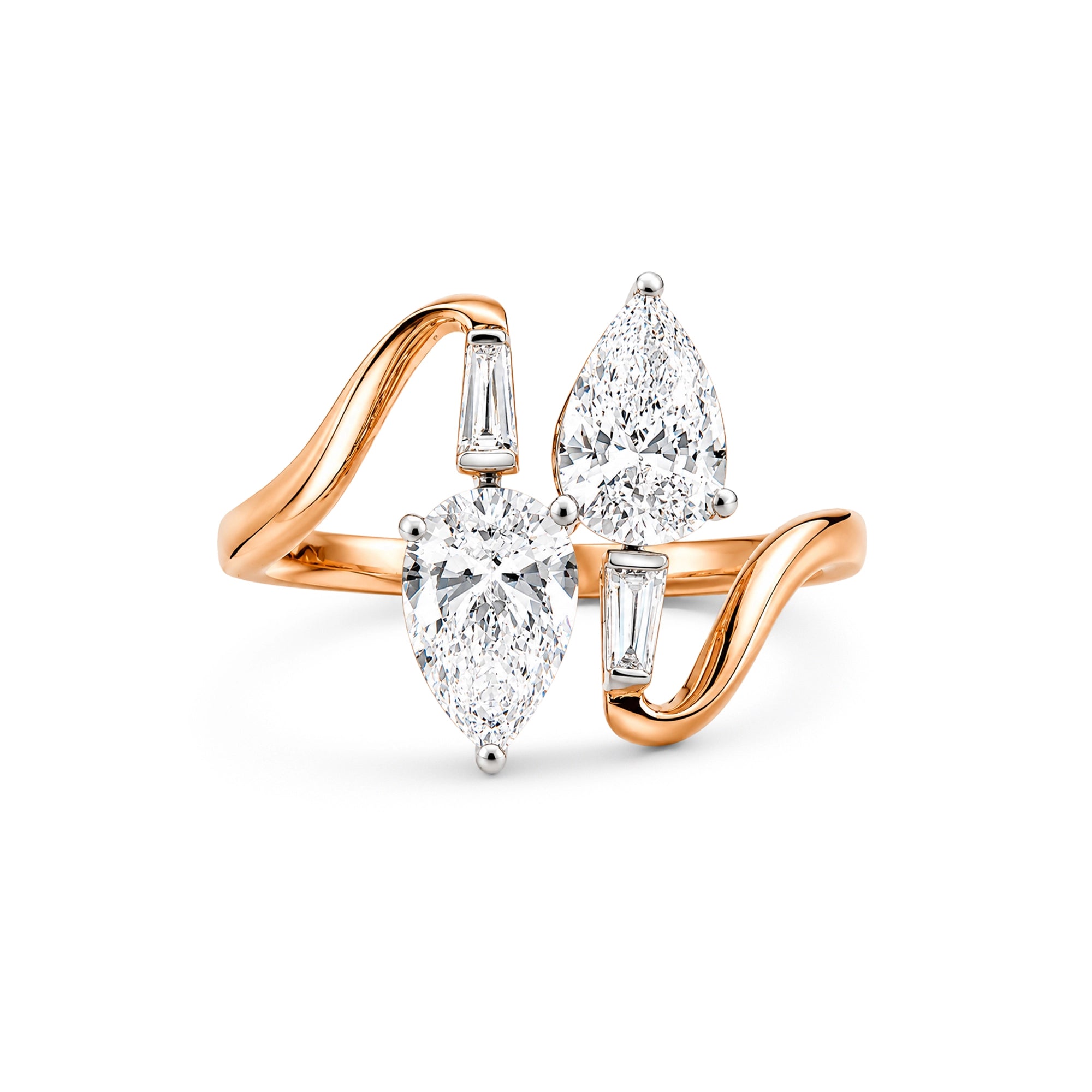 Dual Pear Cut Baguette Accent Bypass Ring