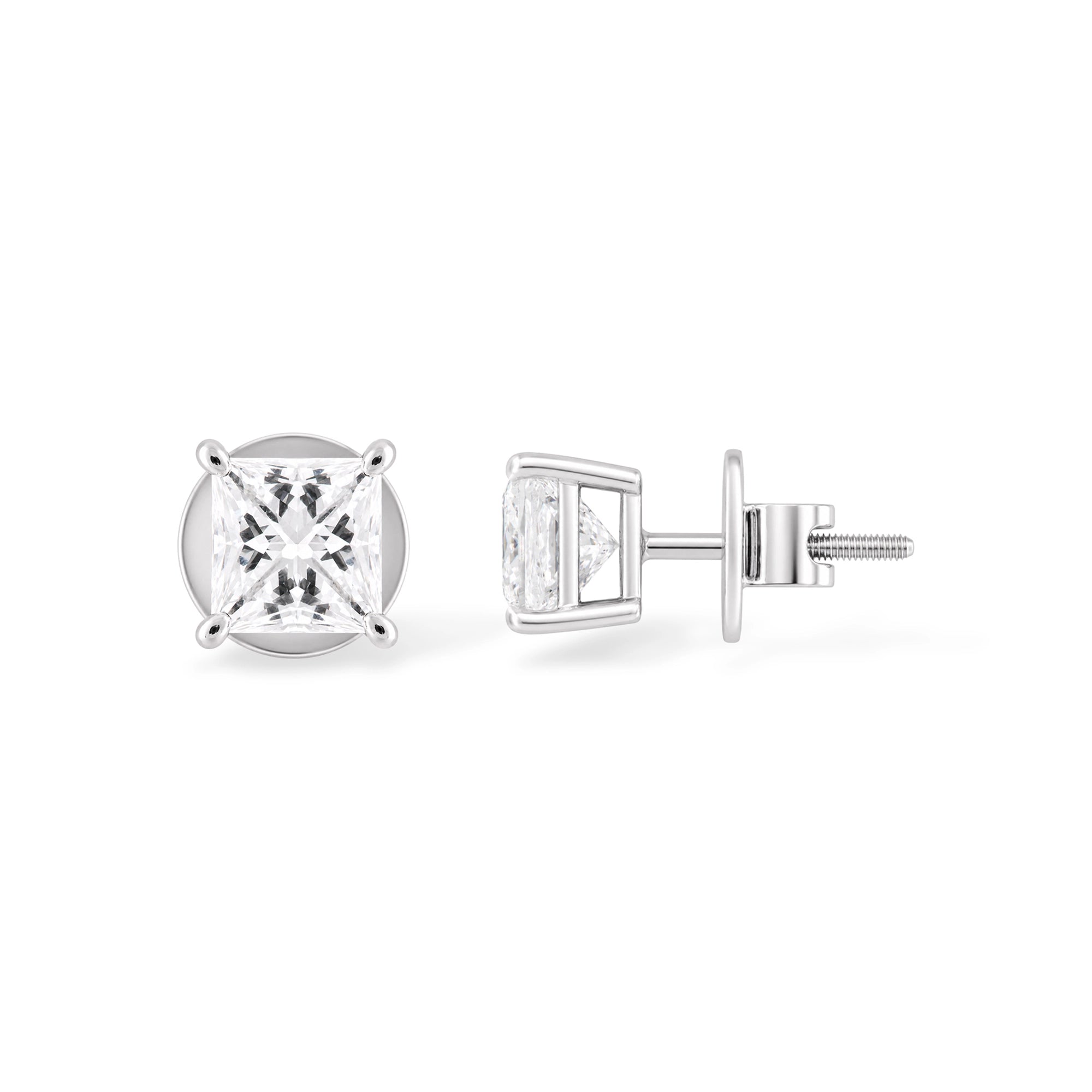 Princess Cut Studs, Open Gallery Setting