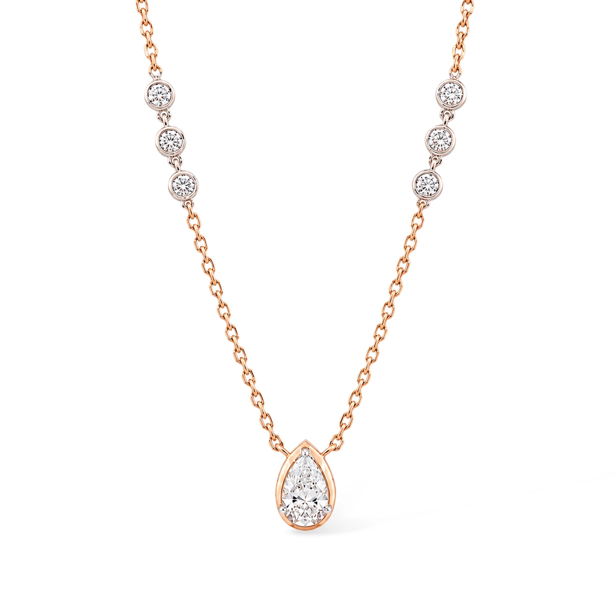 Pear Cut Bezel Station Pendant Necklace