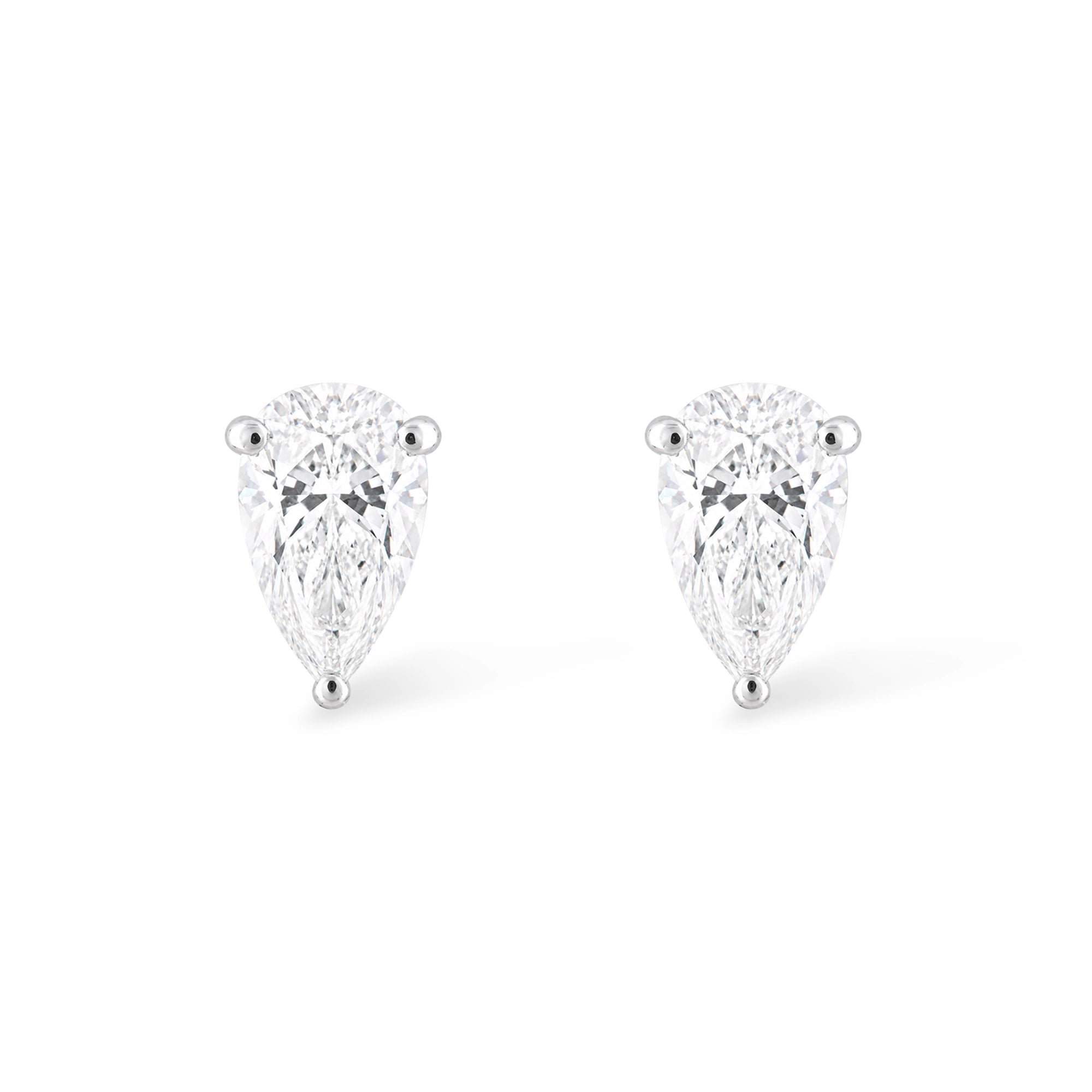 Pear Shaped Diamond Studs, White Gold