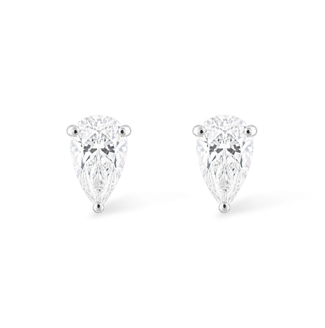 Pear Shaped Diamond Studs, White Gold