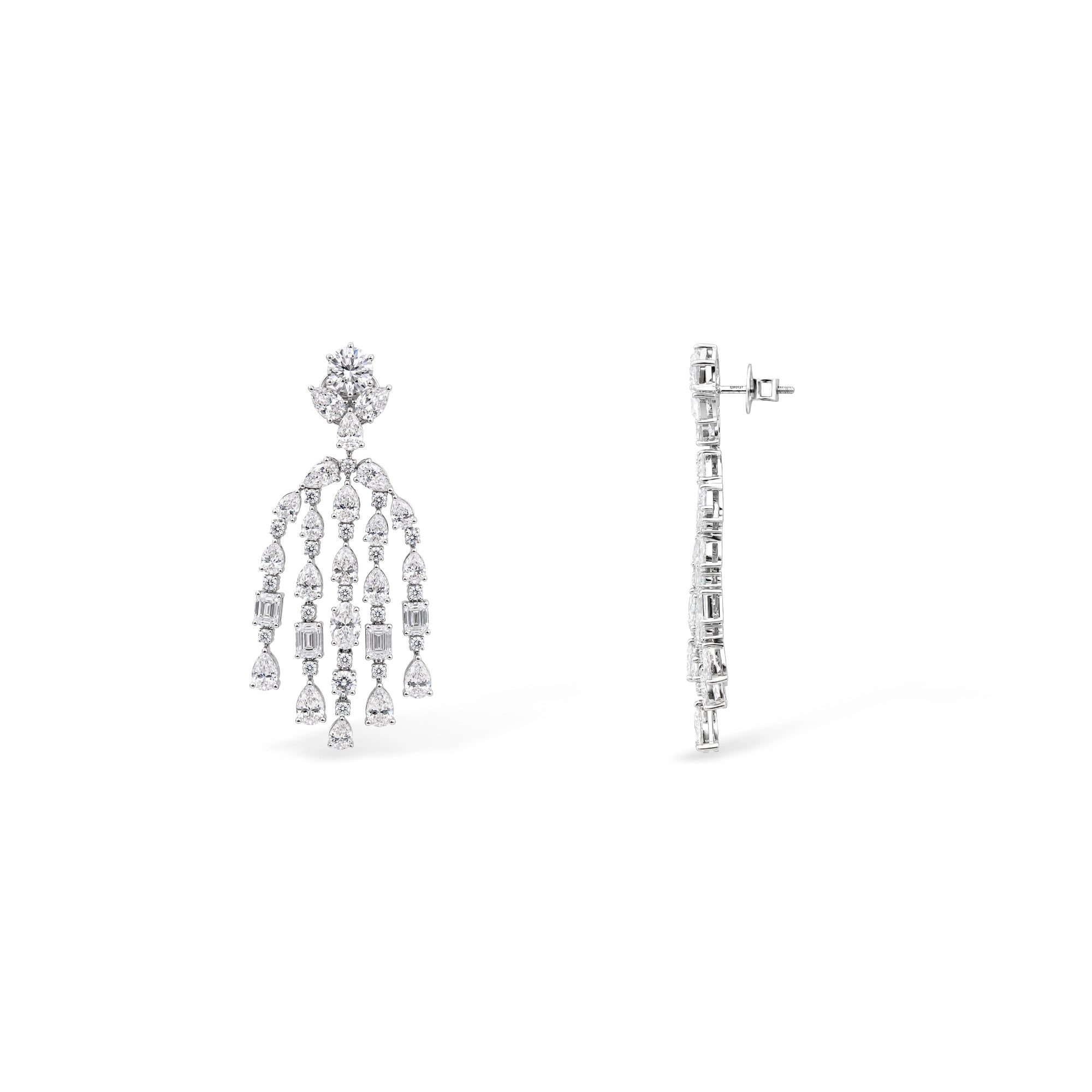 Pear and Baguette Multi-Strand Chandelier Earrings