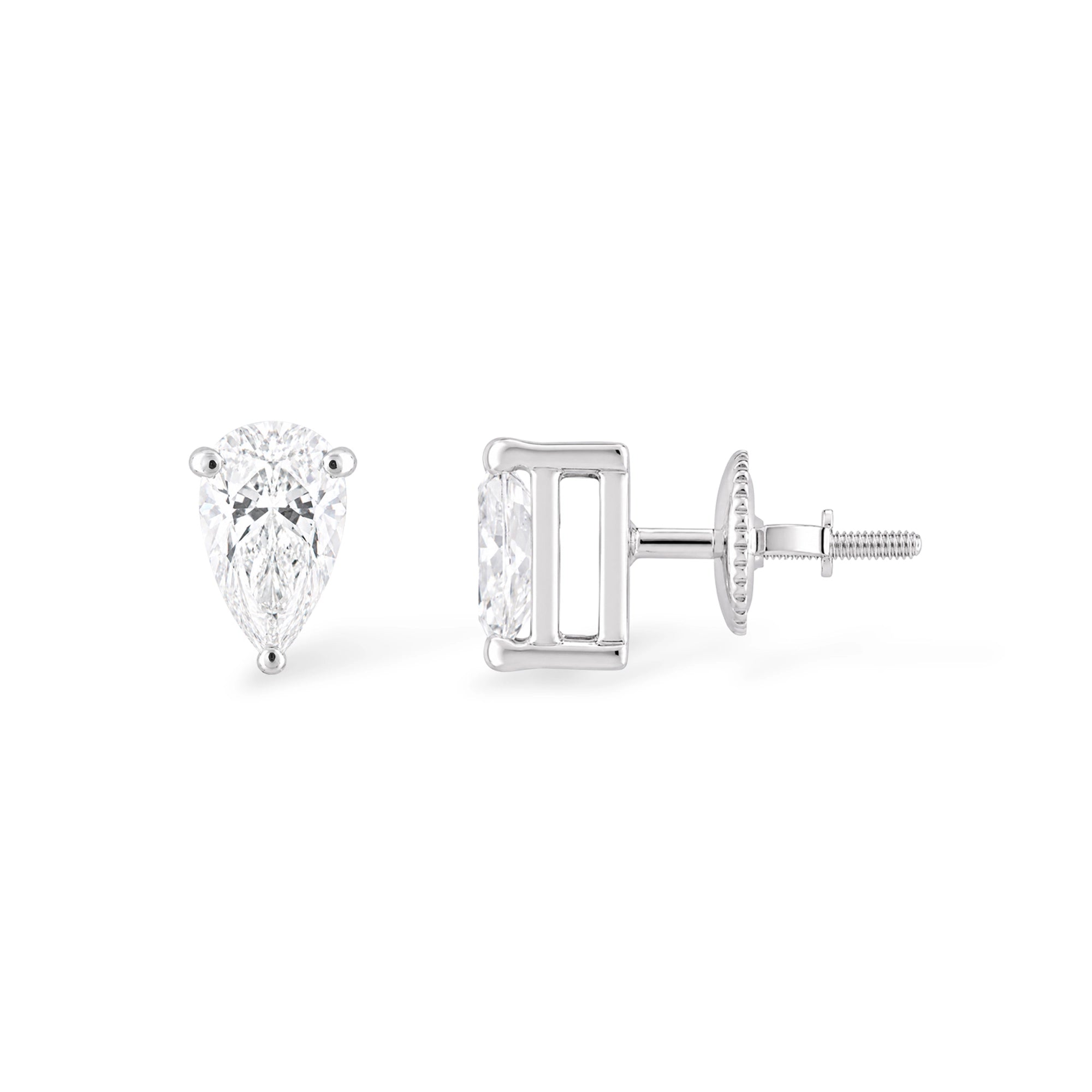Pear Shaped Diamond Studs, White Gold