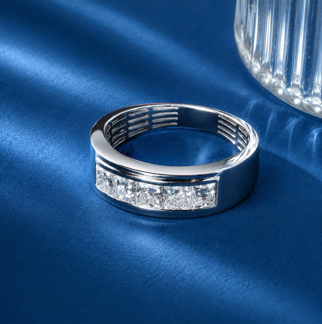 Channel-Set Princess Cut Men's Band Ring