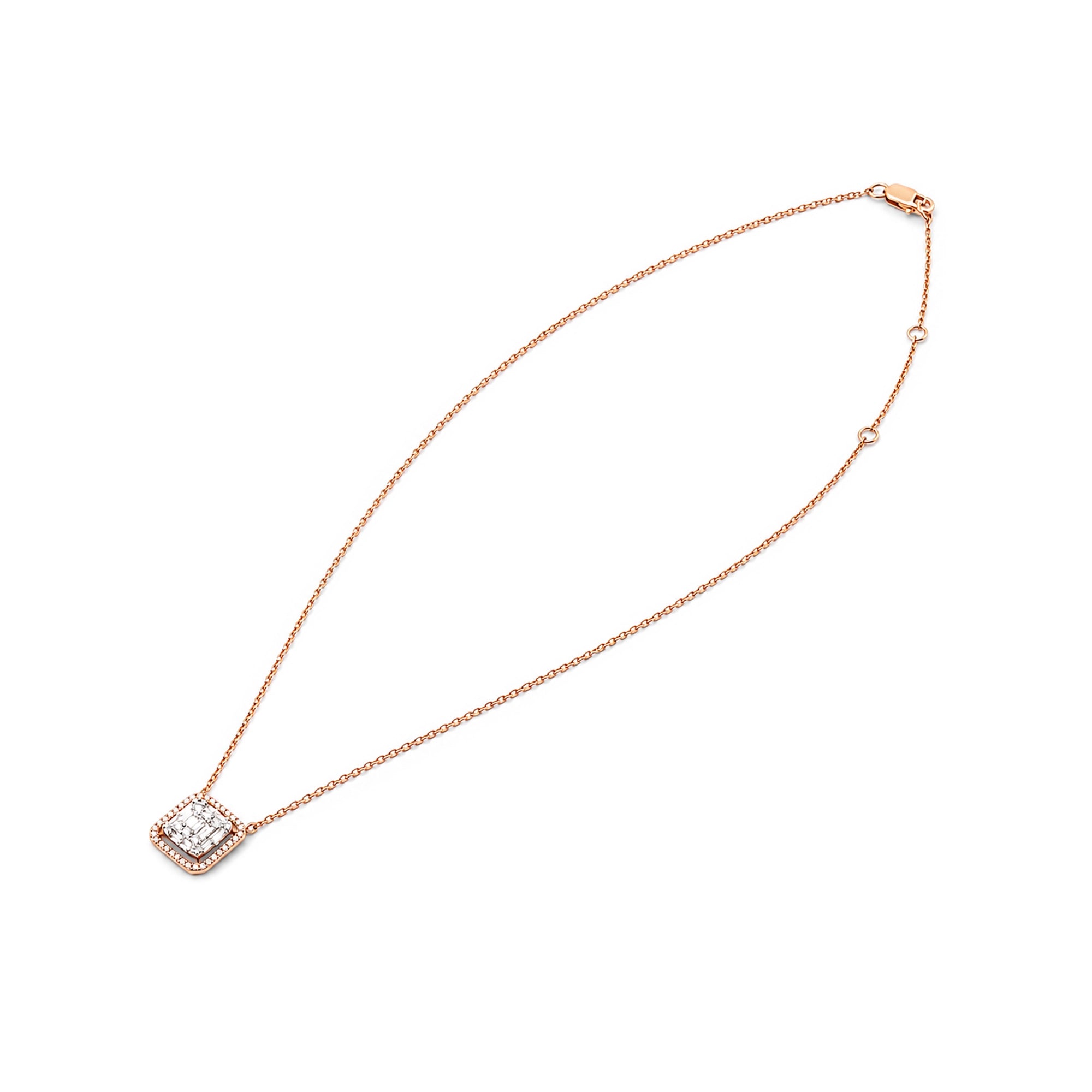Baguette Illusion Square Pendant Necklace