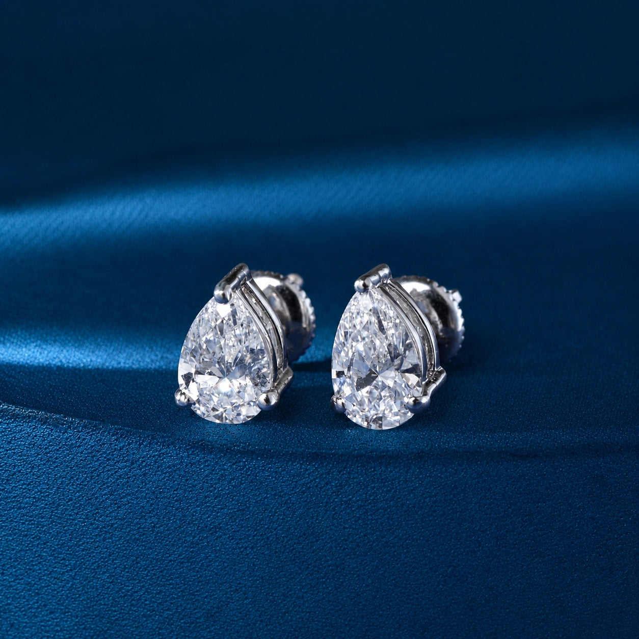 Pear Shaped Diamond Studs, White Gold