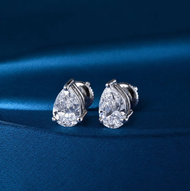 Pear Shaped Diamond Studs, White Gold